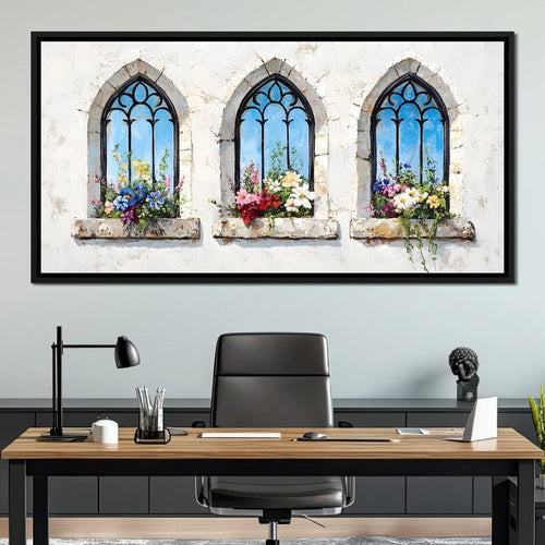 Floral Elegance Through Arches Canvas Wall Art
