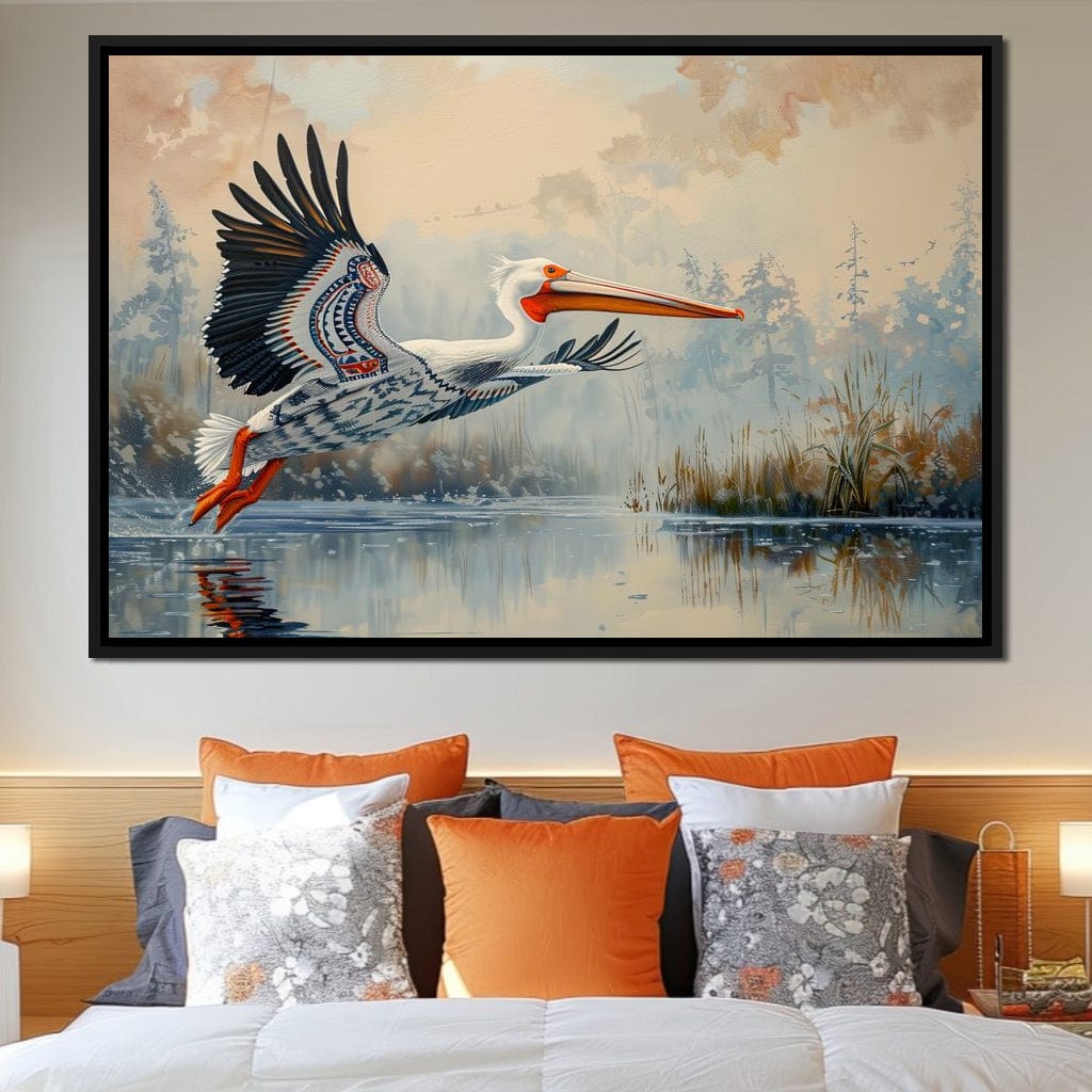 Ethereal Pelican's Graceful Glide Canvas Wall Art