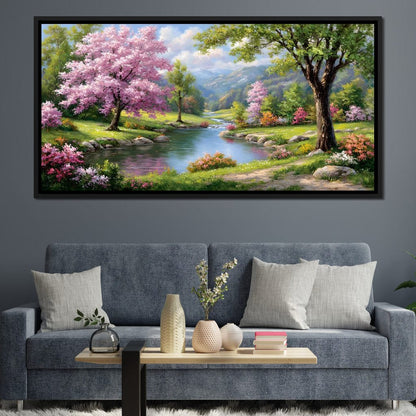 Spring Blossom Mountain Stream Canvas Wall Art