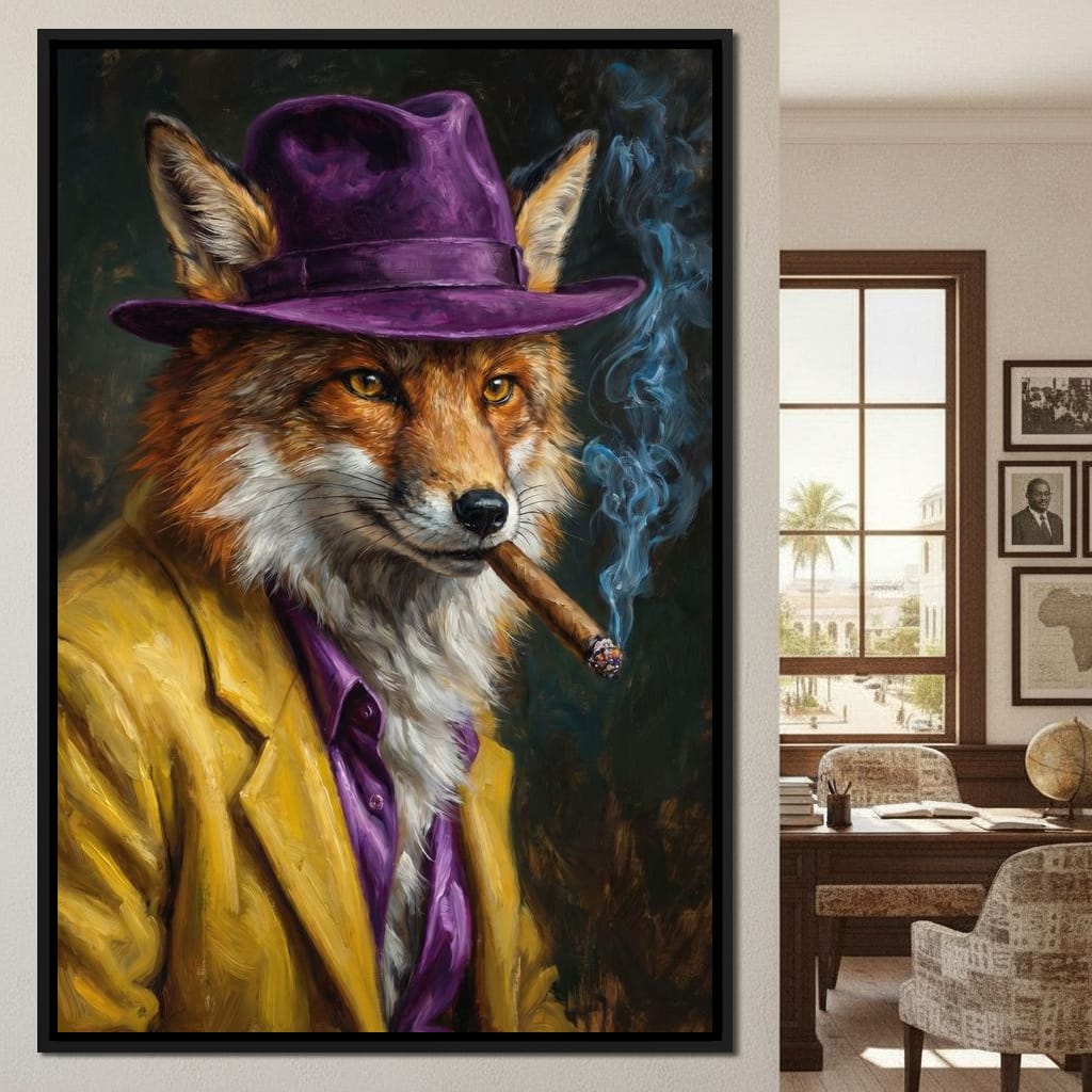 Gentleman Fox Smoking Cigar Canvas Wall Art
