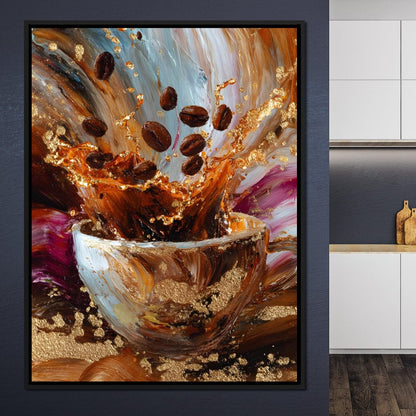 Golden Coffee Splash Reverie Canvas Wall Art