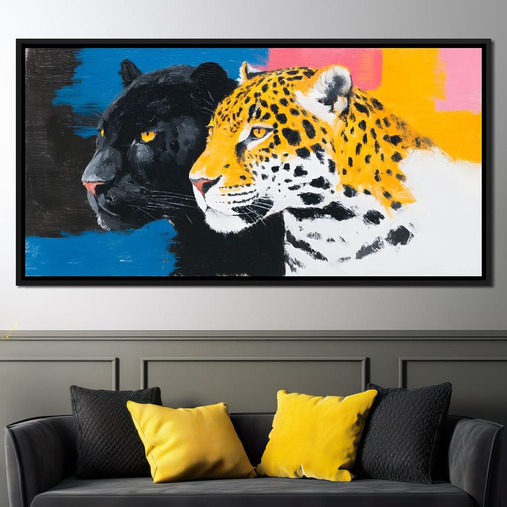 Dual Leopard Heads Pop Painting Canvas Wall Art