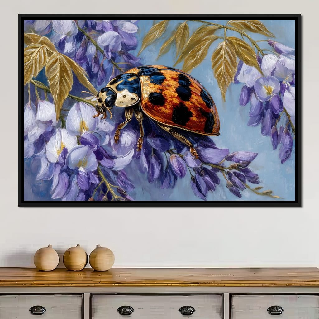 Ladybug On Wisteria Bloom Canvas Wall Art