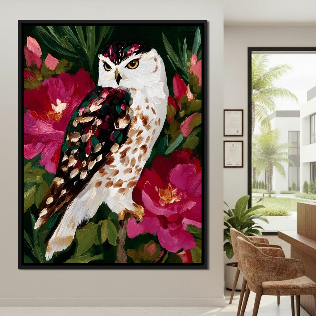 Owl Garden Bloom Portrait Canvas Wall Art