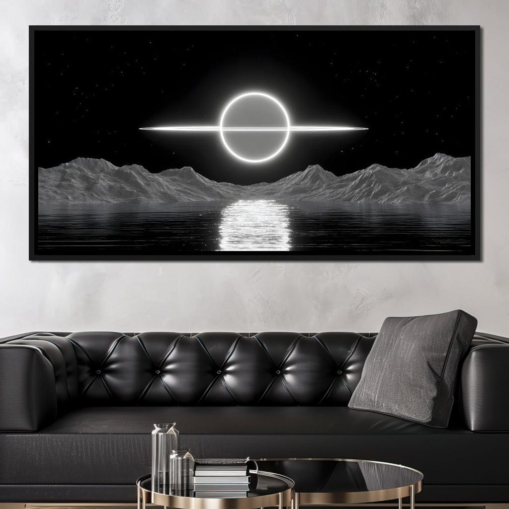 Celestial Orbit Over Silver Sea Canvas Wall Art