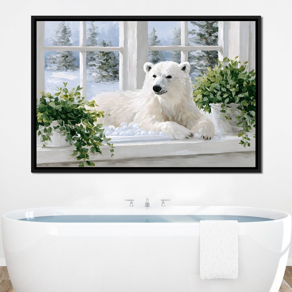 Polar Bear Winter Window Nook Canvas Wall Art