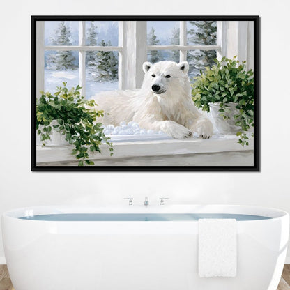 Polar Bear Winter Window Nook Canvas Wall Art