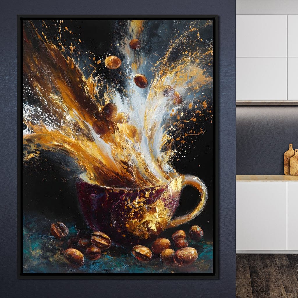 Golden Espresso Burst Cup Canvas Wall Art
