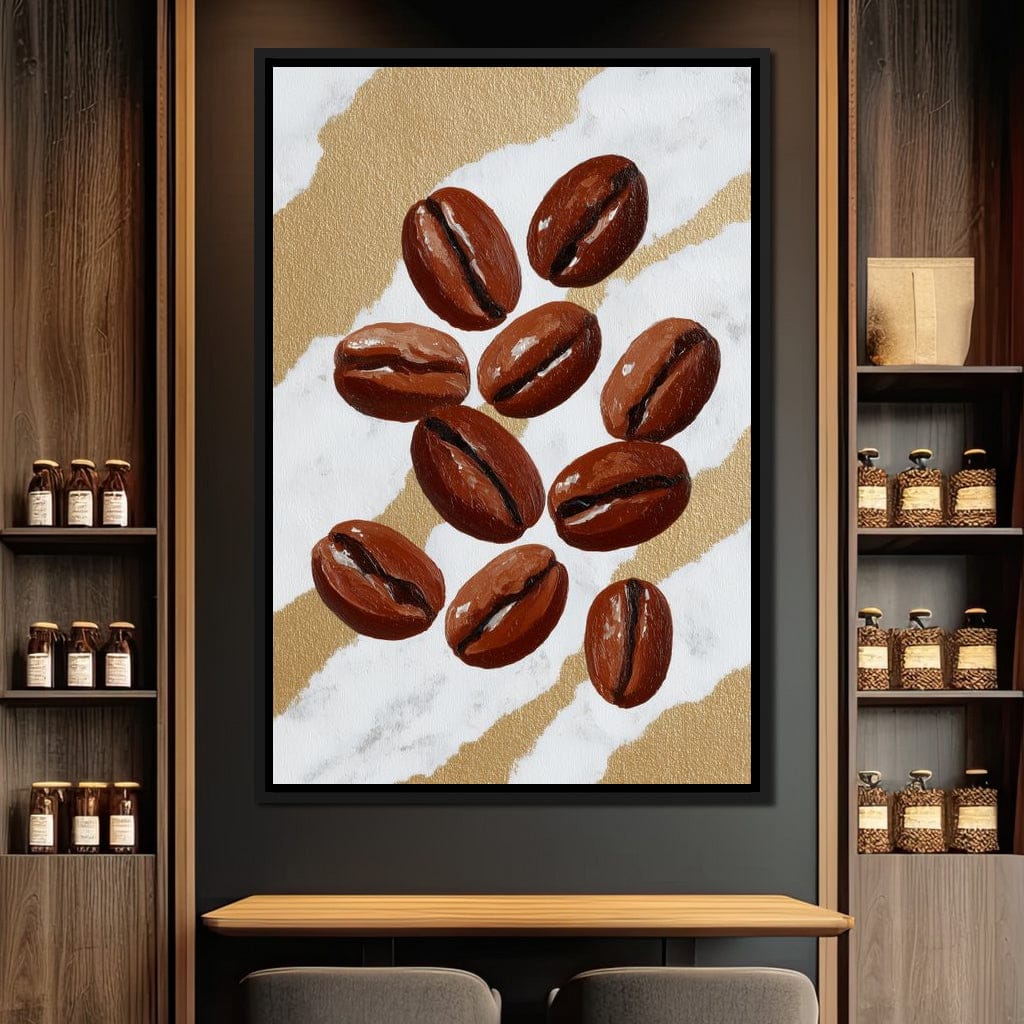 Coffee Beans Gilded Background Canvas Wall Art