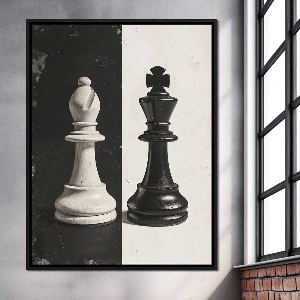Black and White Chess Encounter Canvas Wall Art
