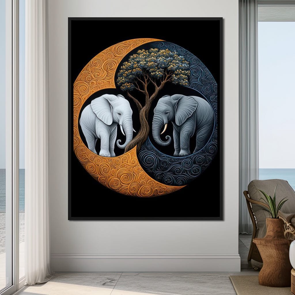 Elephant Yin-Yang Canvas Wall Art