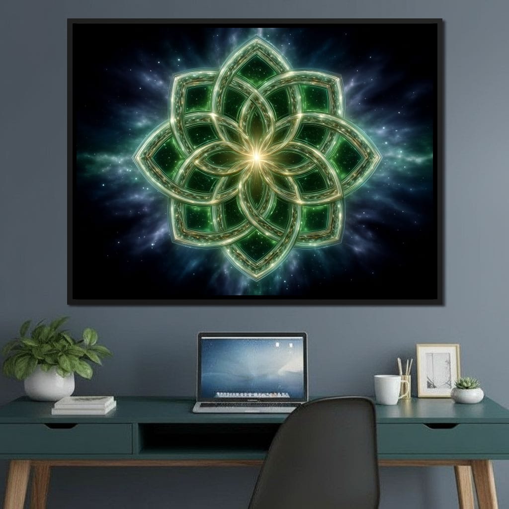 Celestial Green Knot Mandala Canvas Wall Art