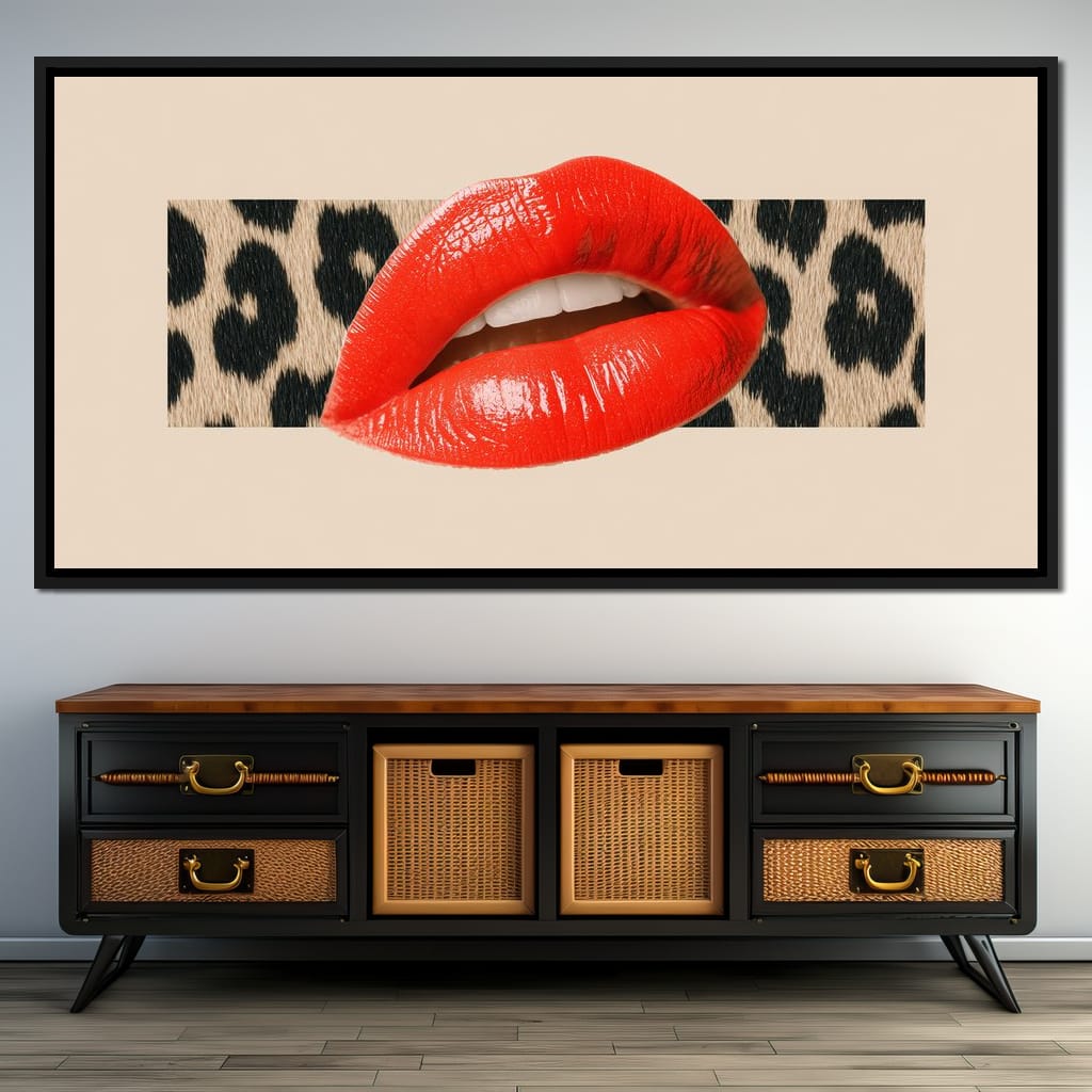 Leopard Kiss Pop Glamour Red Canvas Wall Art