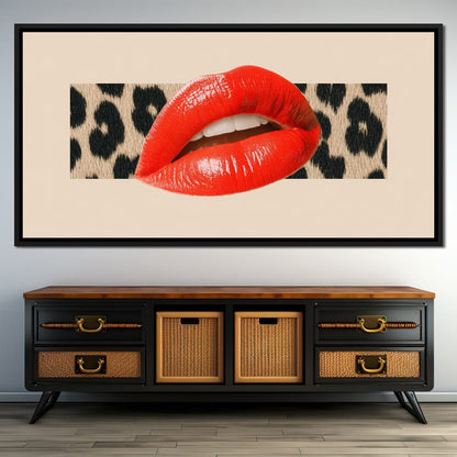 Leopard Kiss Pop Glamour Red Canvas Wall Art