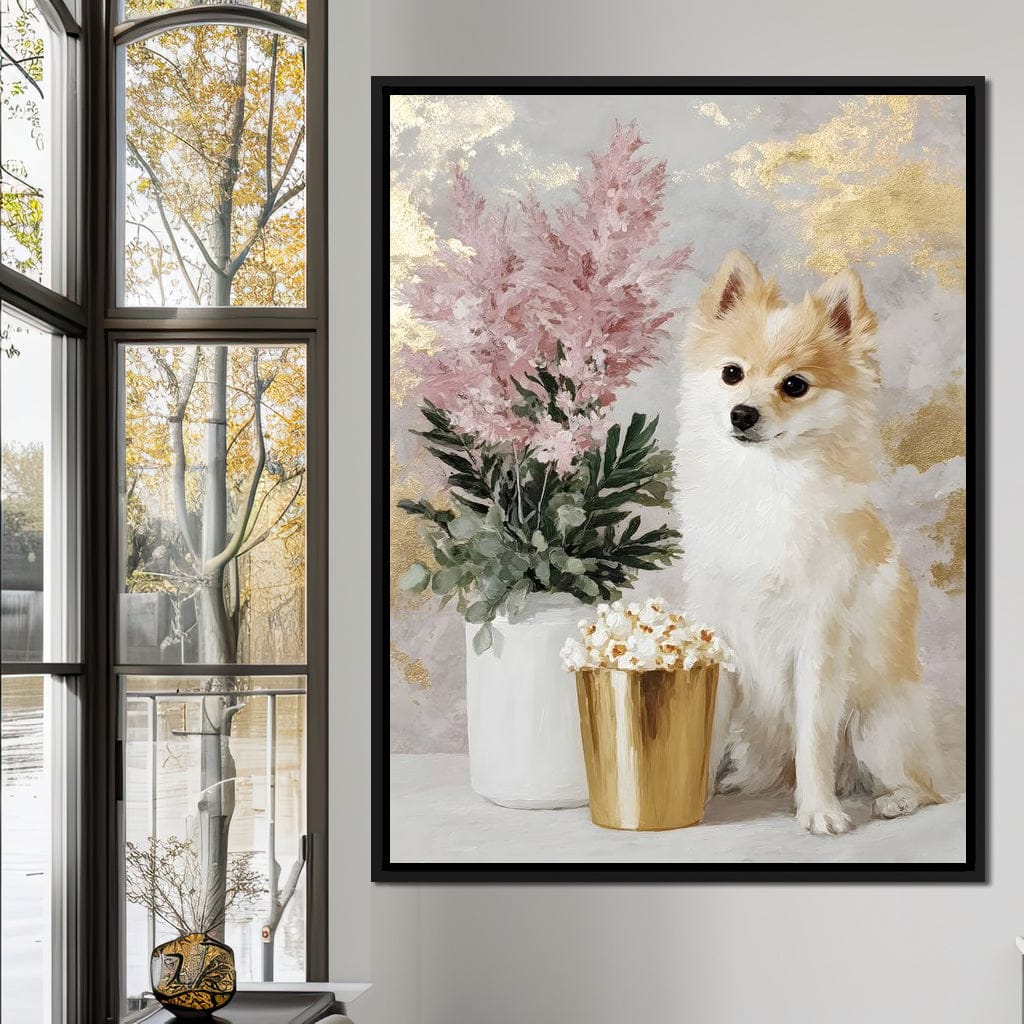 Pomeranian Petals Gold Light Canvas Wall Art