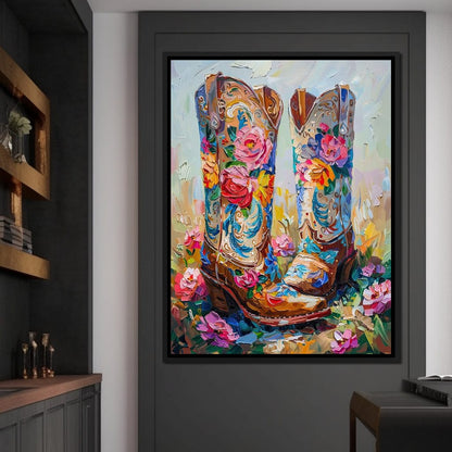 Wildflower Cowboy Boots Canvas Wall Art