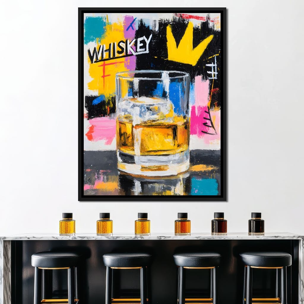 Neon Whiskey Crown Toast Canvas Wall Art