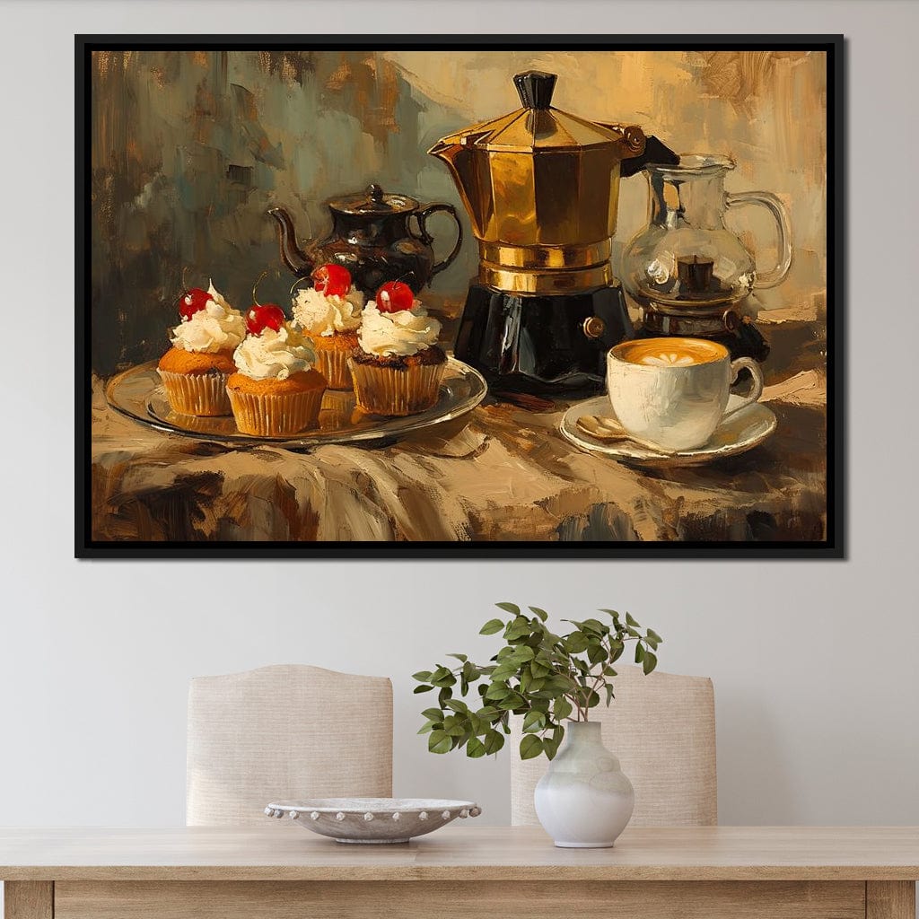 Espresso and Cherry Cupcakes Canvas Wall Art