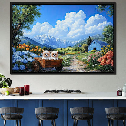Pomeranian Wagon Canvas Wall Art