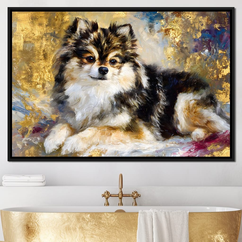 Golden Pomeranian Portrait Glow Canvas Wall Art