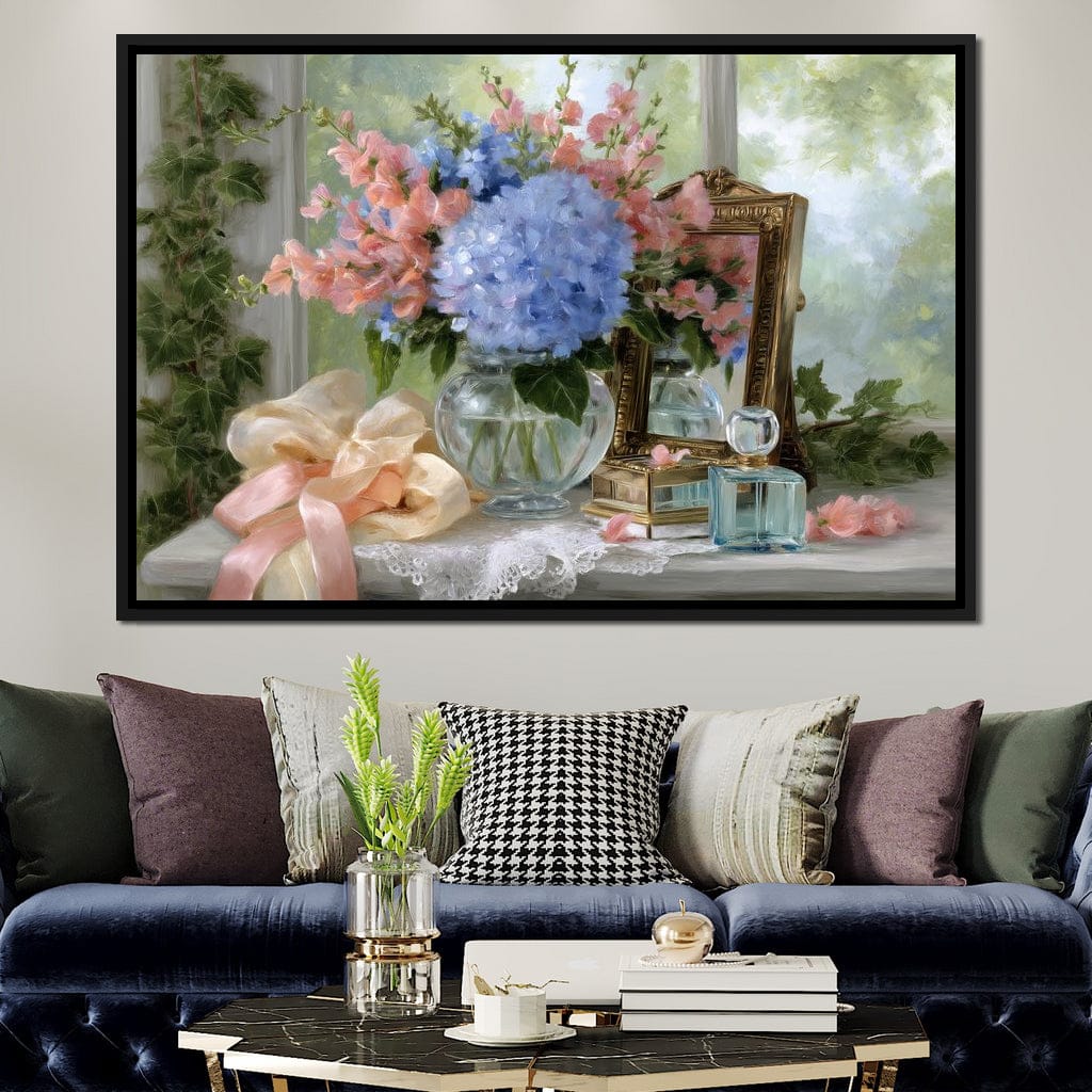 Sunlit Hydrangea Still Life Canvas Wall Art