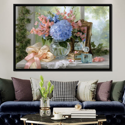 Sunlit Hydrangea Still Life Canvas Wall Art
