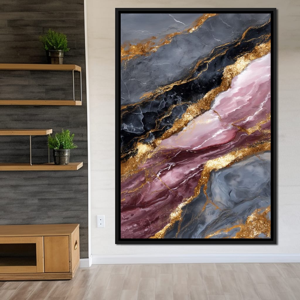 Gilded Marble Rose Current Canvas Wall Art