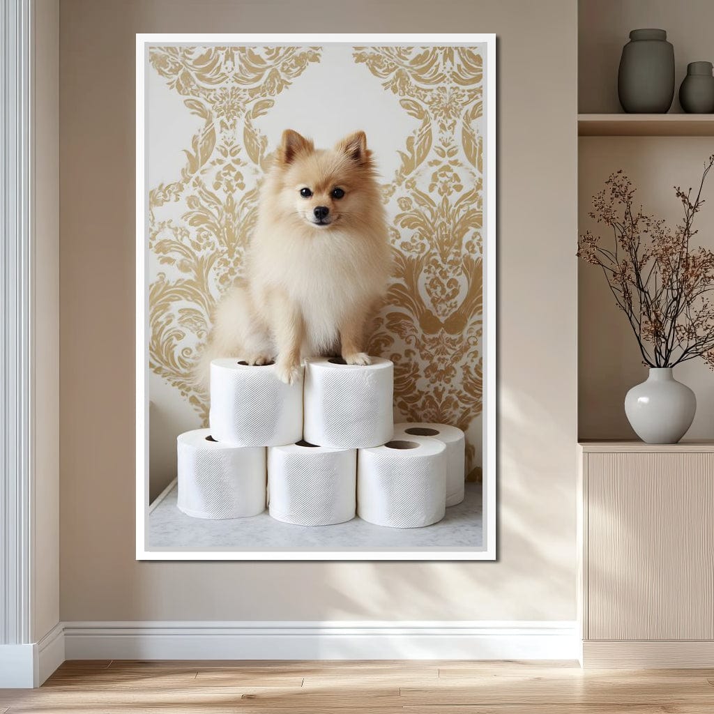 Pomeranian Toilet Tissue Throne Canvas Wall Art