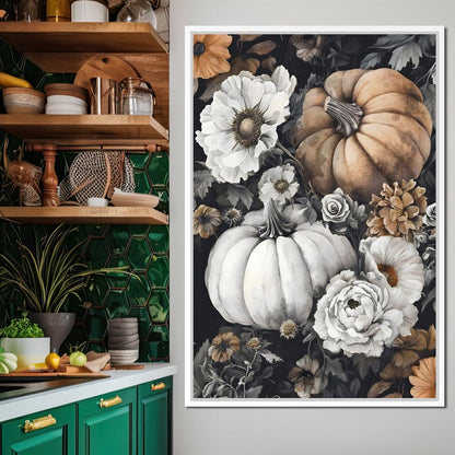 Autumn Pumpkin Floral Reverie Canvas Wall Art