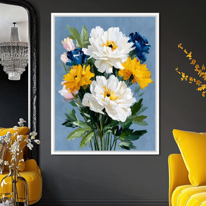 Blue Garden Peony Bouquet Canvas Wall Art