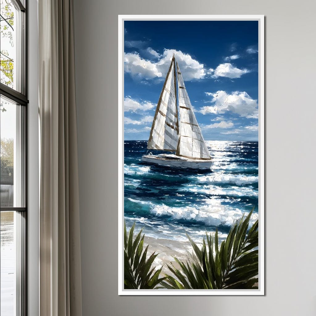 Sailboat Journey Over Turquoise Sea Canvas Wall Art