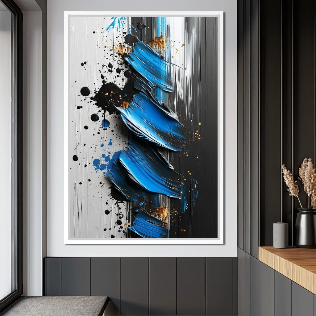 Sapphire Strokes Gold Specks Canvas Wall Art