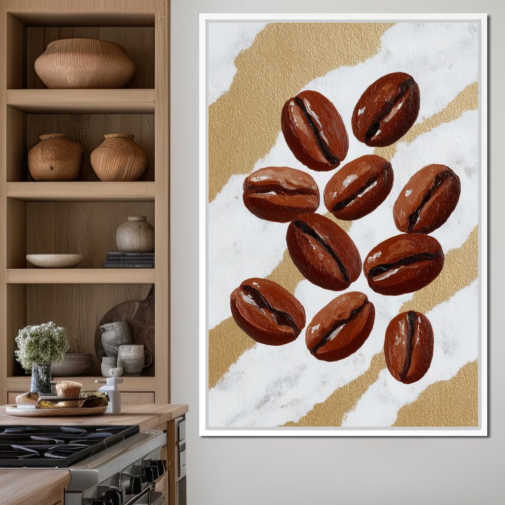 Coffee Beans Gilded Background Canvas Wall Art