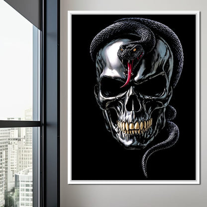 Serpent Crowned Skull Night Canvas Wall Art