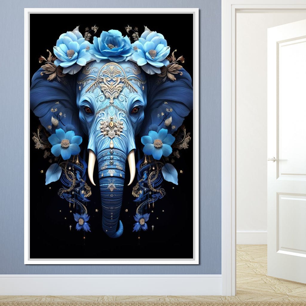 Elephant Bloom in Mystic Blue Canvas Wall Art