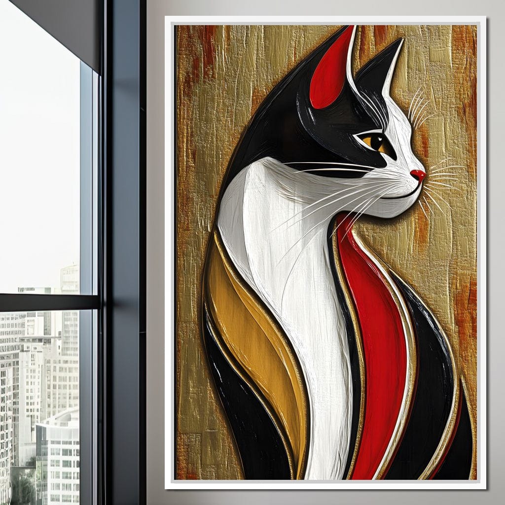 Feline Elegance on Textured Gold Canvas Wall Art
