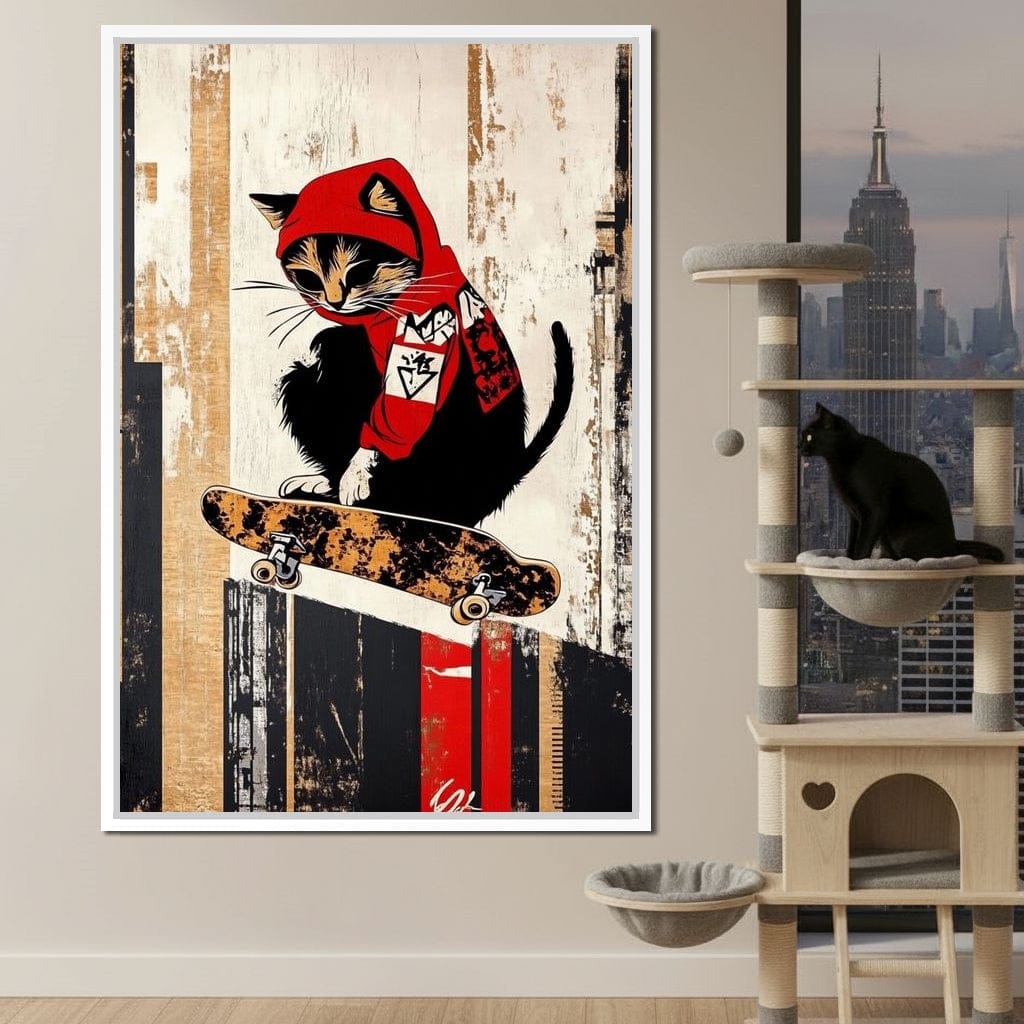 Feline Skateboarder Canvas Wall Art