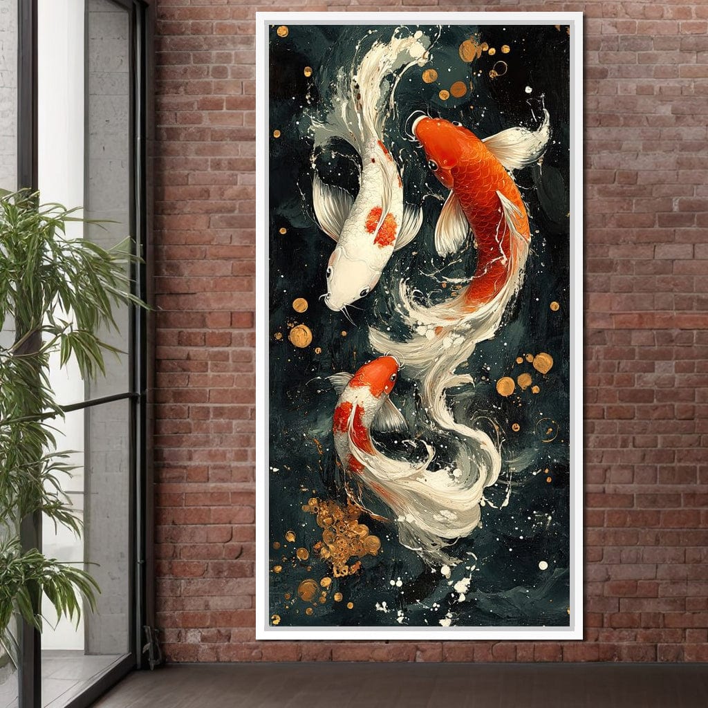 Koi Dance Under Golden Moon Canvas Wall Art