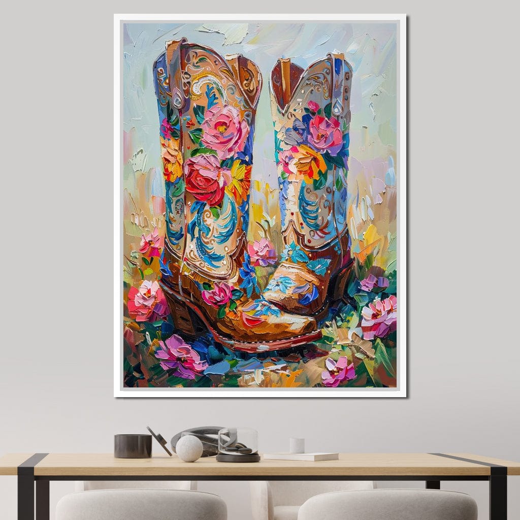Wildflower Cowboy Boots Canvas Wall Art