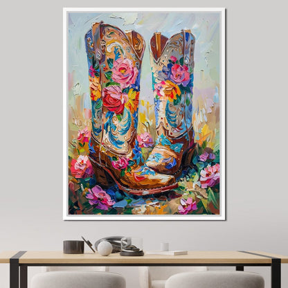 Wildflower Cowboy Boots Canvas Wall Art
