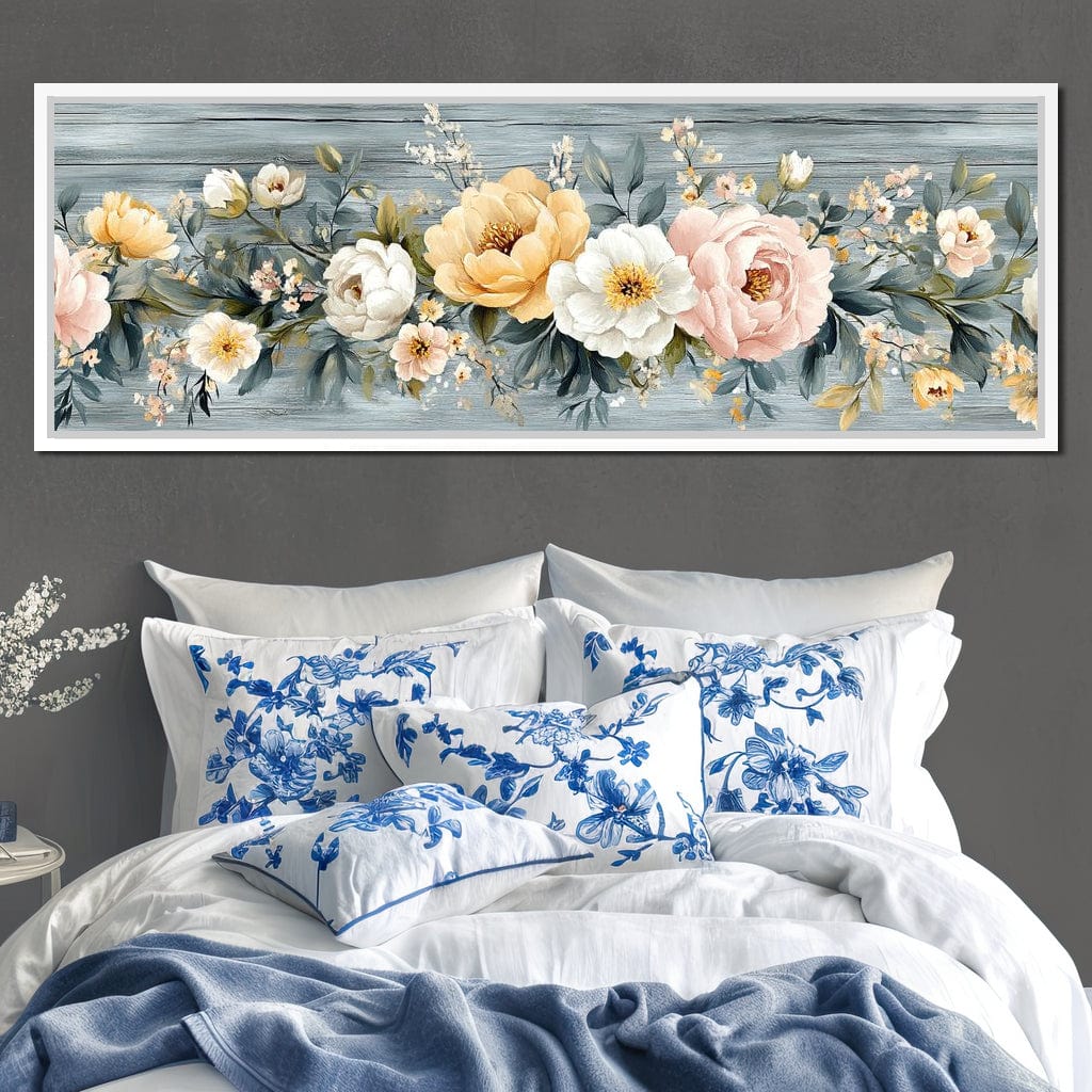 Floral Harmony on Weathered Wood Canvas Wall Art