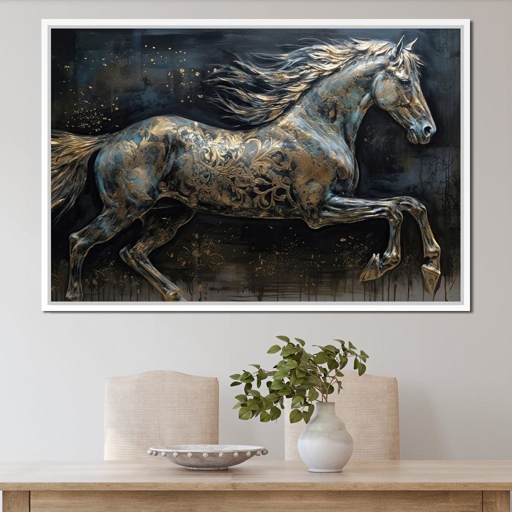 Gilded Grey Horse Canvas Wall Art