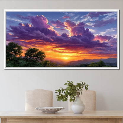 Golden Mountain Sunset Clouds Sky Canvas Wall Art