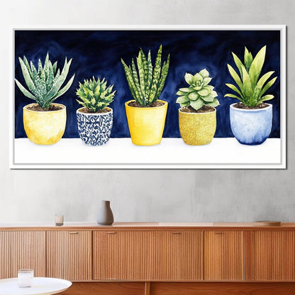 Succulent Symphony in Pots Canvas Wall Art