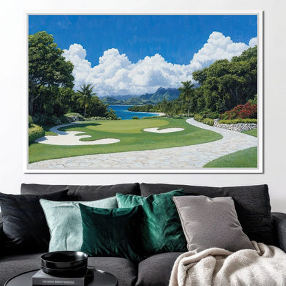 Tranquil Shoreline Golf Retreat Canvas Wall Art