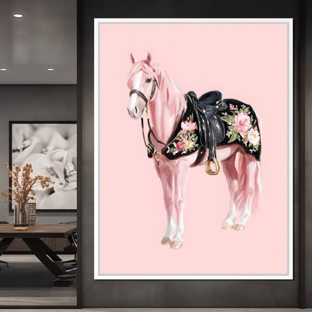 Blush Pony Floral Saddle Canvas Wall Art