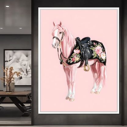 Blush Pony Floral Saddle Canvas Wall Art