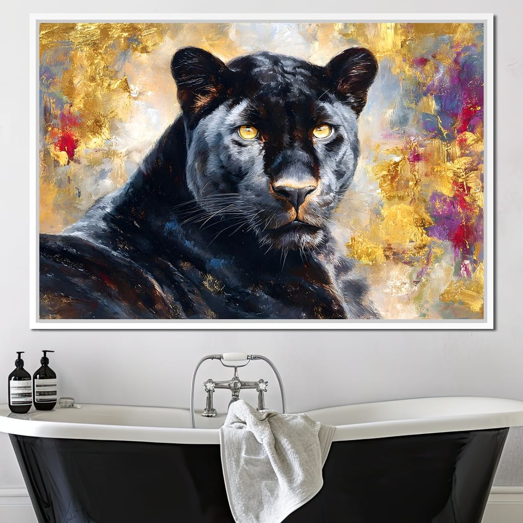 Golden Aura Black Panther Portrait Canvas Wall Art