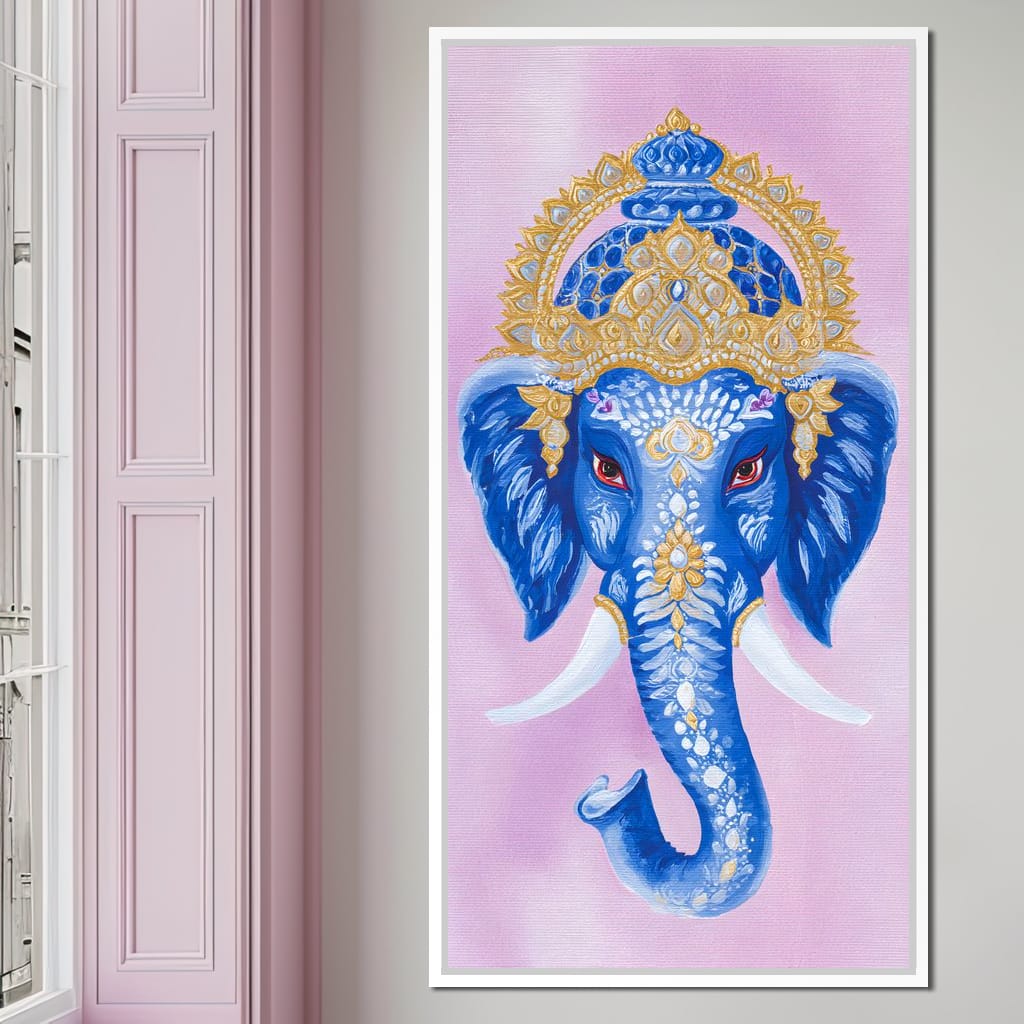 Royal Sapphire Ganesha Blessing Canvas Wall Art
