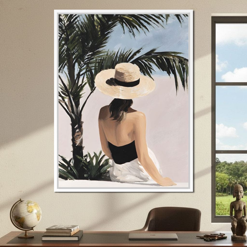 Coastal Palm Retreat Woman Hat Canvas Wall Art